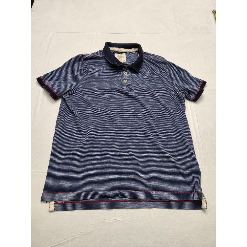 Fat Face Polo Shirt Mens Large Blue Striped Cotton 3 Button Collar Navy Preppy‎
